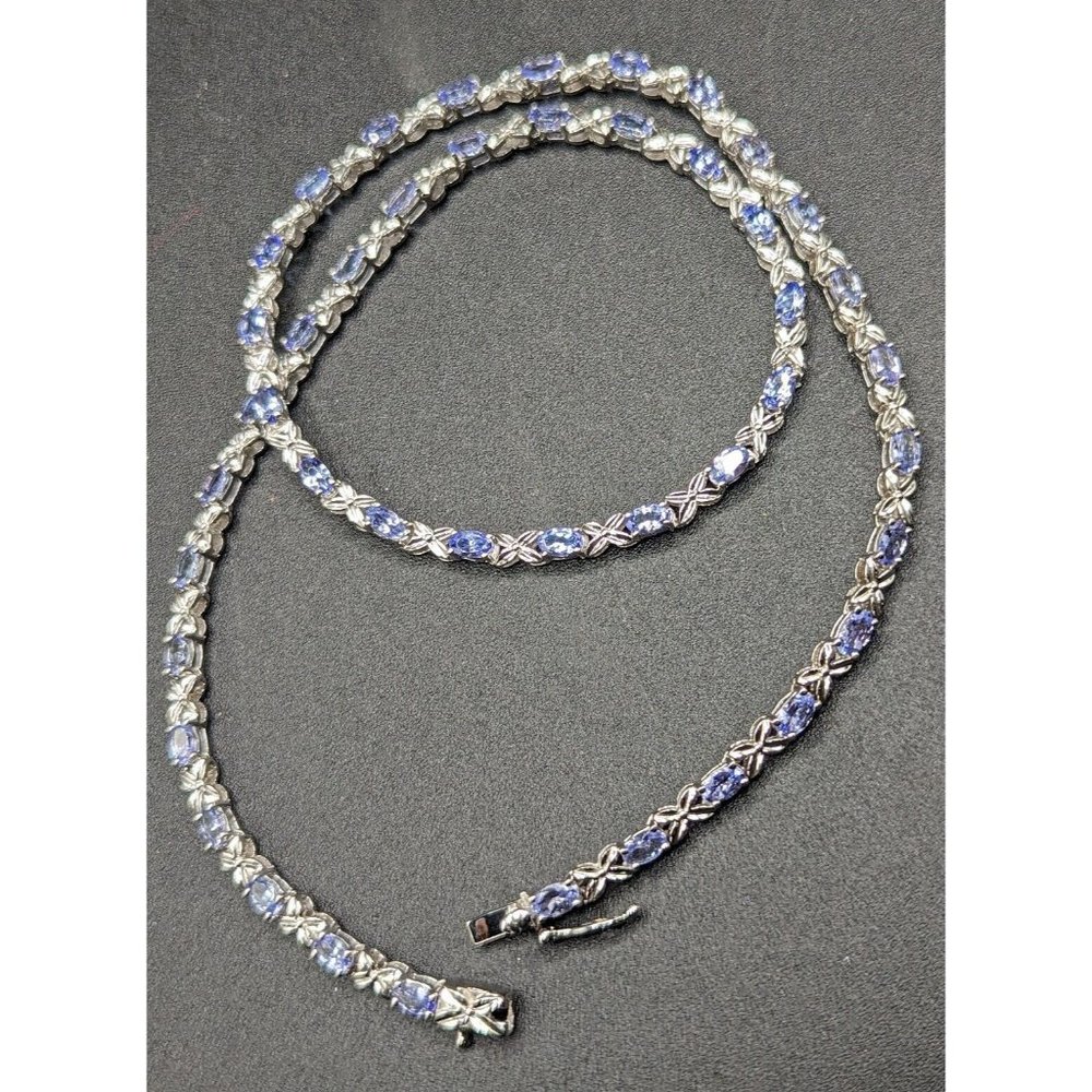 Signed JS Sterling Silver Purple Tanzanite Gemstone XO Kisses Hugs Necklace 18"